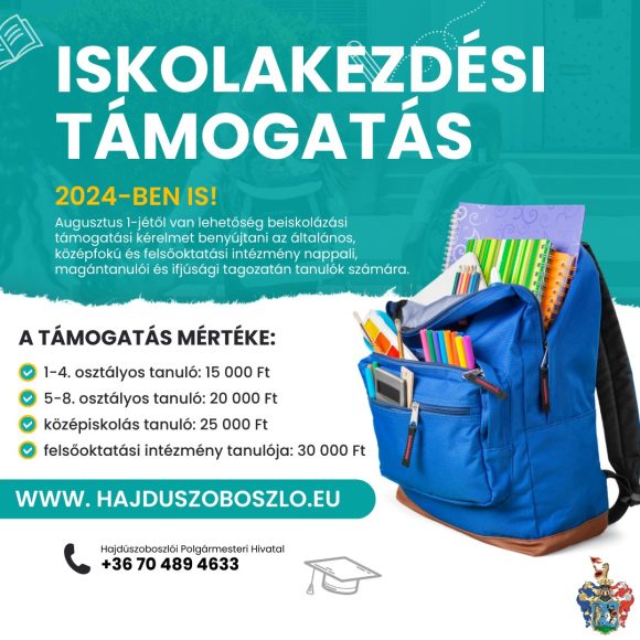 Hajdúszoboszlói iskolakezdési támogatás