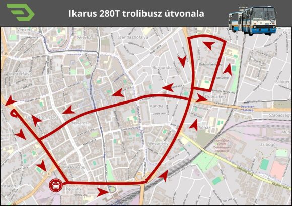 Ikarus 280T trolibusz útvonala