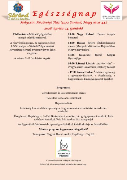 Egészségnap lesz Sárándon